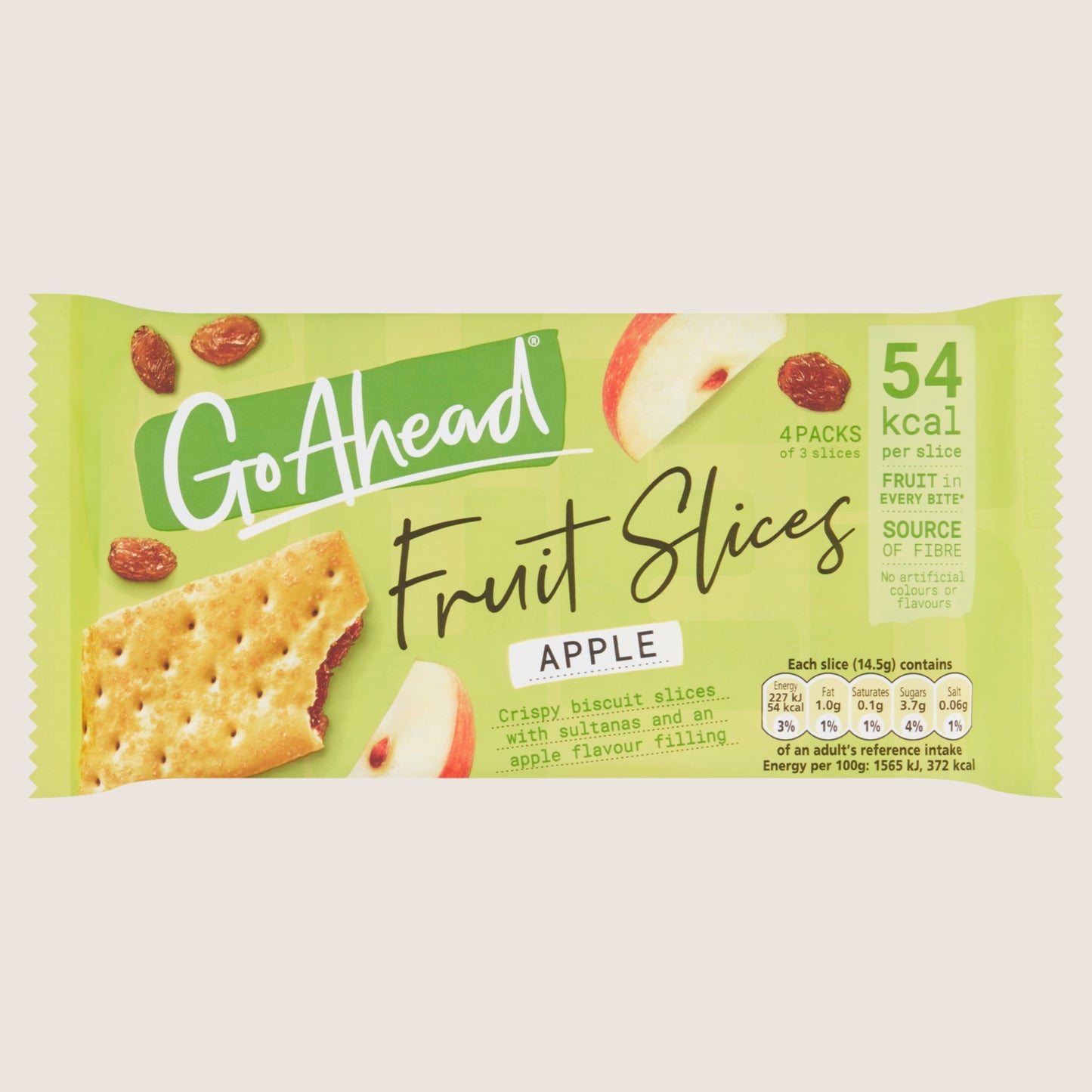 Go Ahead Apple Crispy Fruit Slices Snack Bars Multipack Vitamin Fortified 4 x 43., 174.6g
