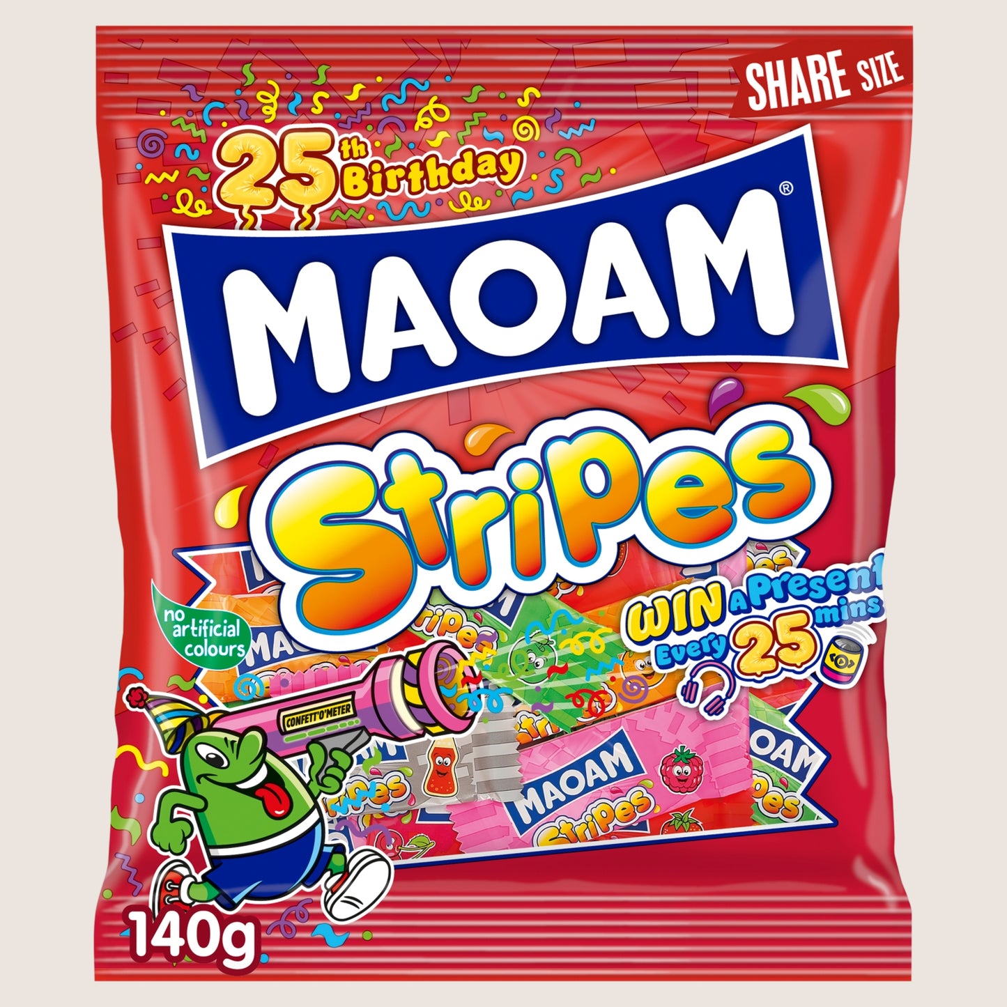 Maoam Stripes Fruit & Cola Flavour Chewy Sweets Sharing Bag 140g
