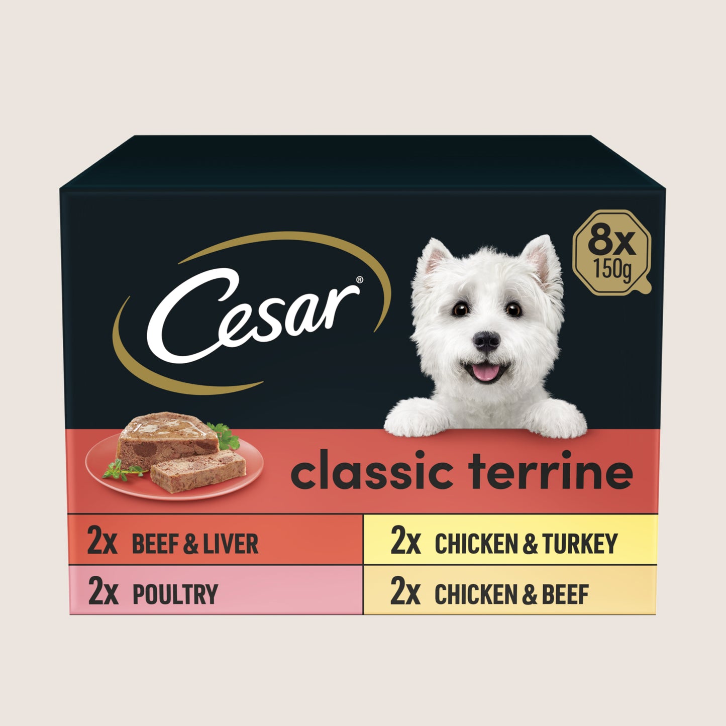 Cesar Classics Terrine Wet Dog Food Trays Mixed in Loaf No Artificial Additives 8 x 150g