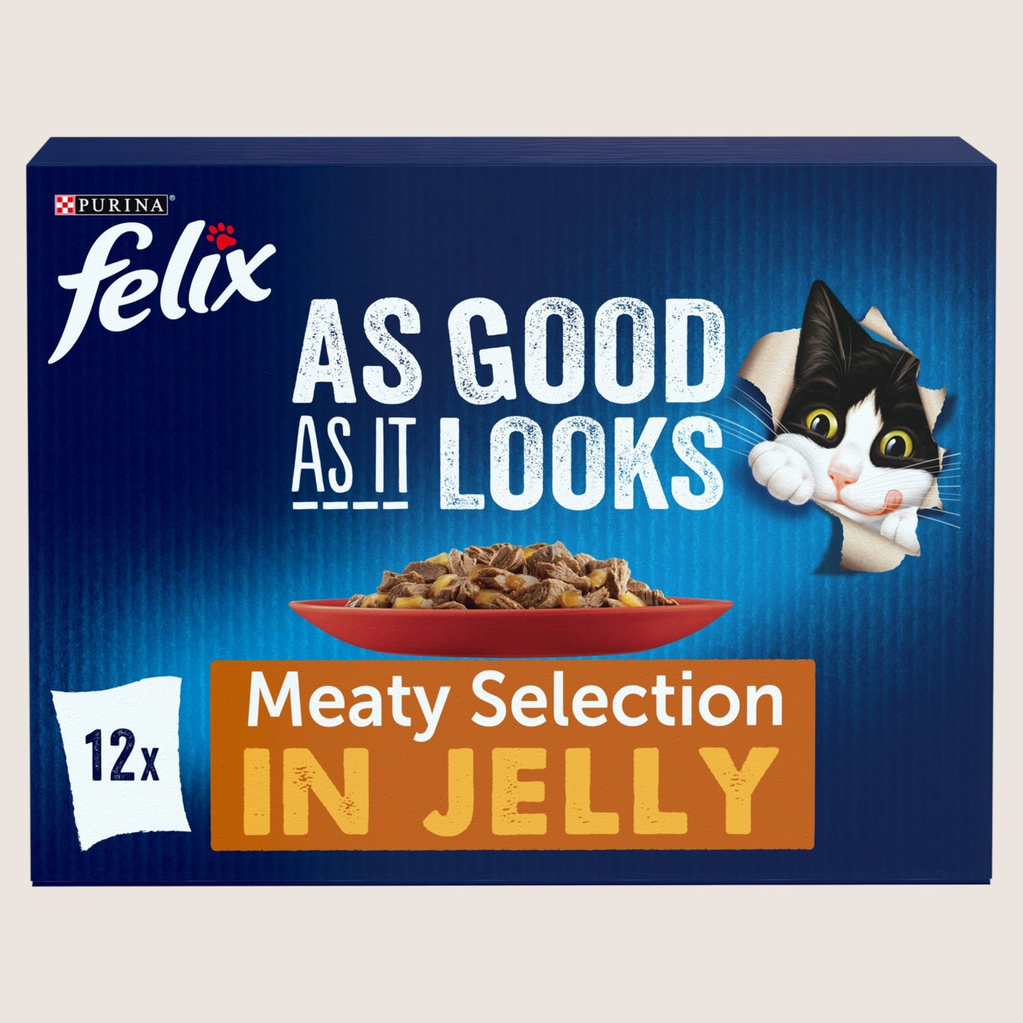 Felix As Good As it Looks Meaty with Ham Selection in Jelly Wet Cat Food With Omega Oils 12x85g