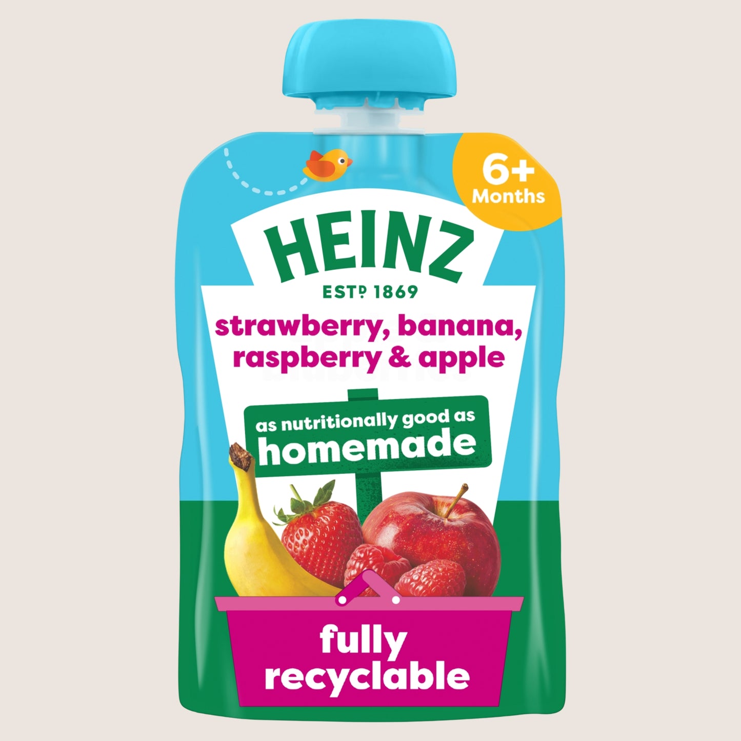 Heinz Strawberry Banana Raspberry & Apple Baby Food Fruit Puree Pouch 6+ Months No Artificial Additives 100g