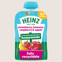 Heinz Strawberry Banana Raspberry & Apple Baby Food Fruit Puree Pouch 6+ Months No Artificial Additives 100g