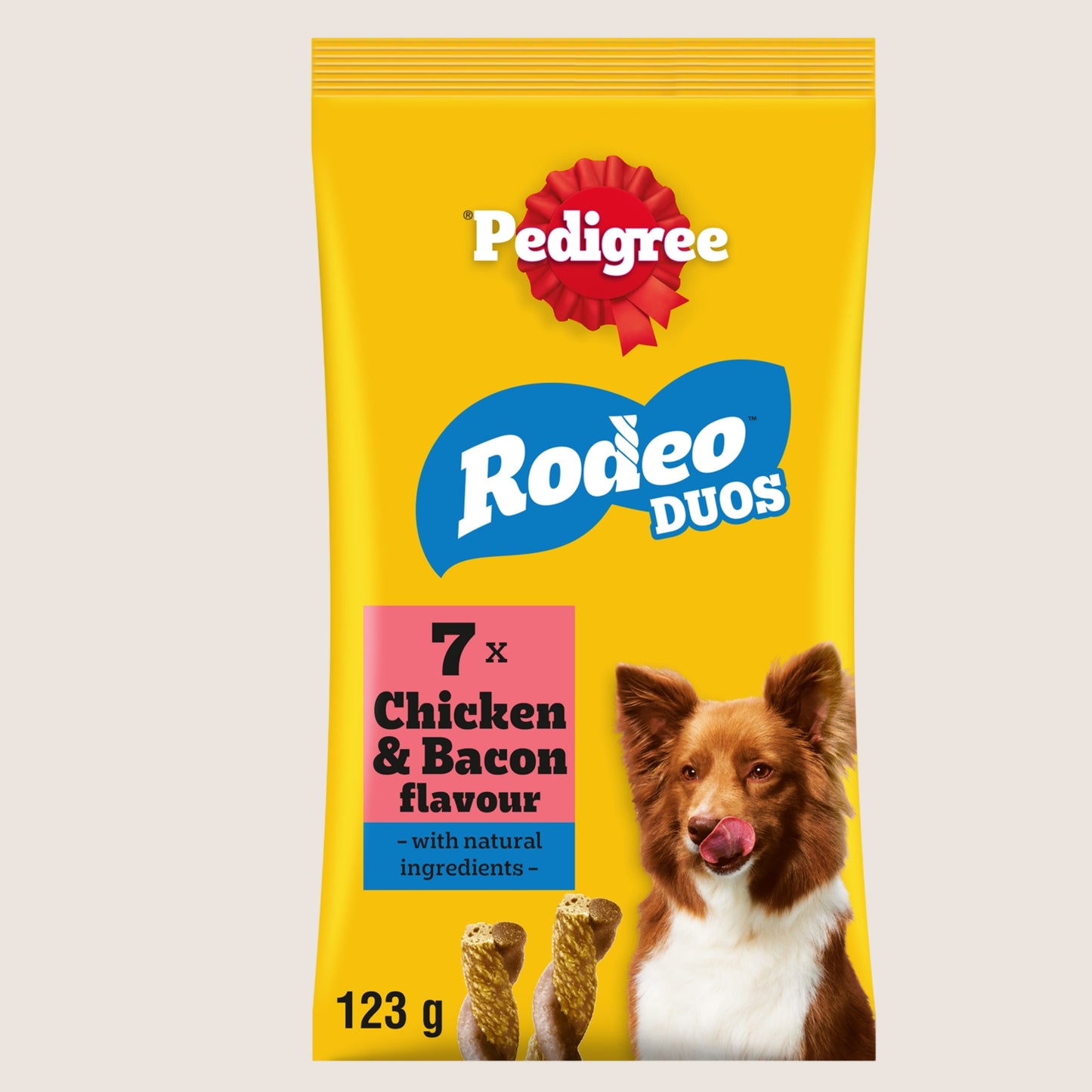 Pedigree RODEO Duos Bacon and Chicken Dog Treats 7 Sticks Nutritionally Complete 123g