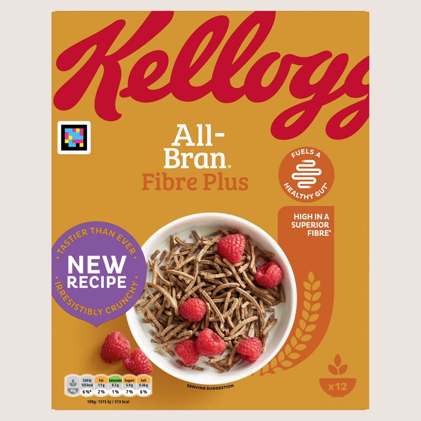 Kellogg's All Bran Fibre Plus Breakfast Cereal Vitamin Fortified 4 x 500g