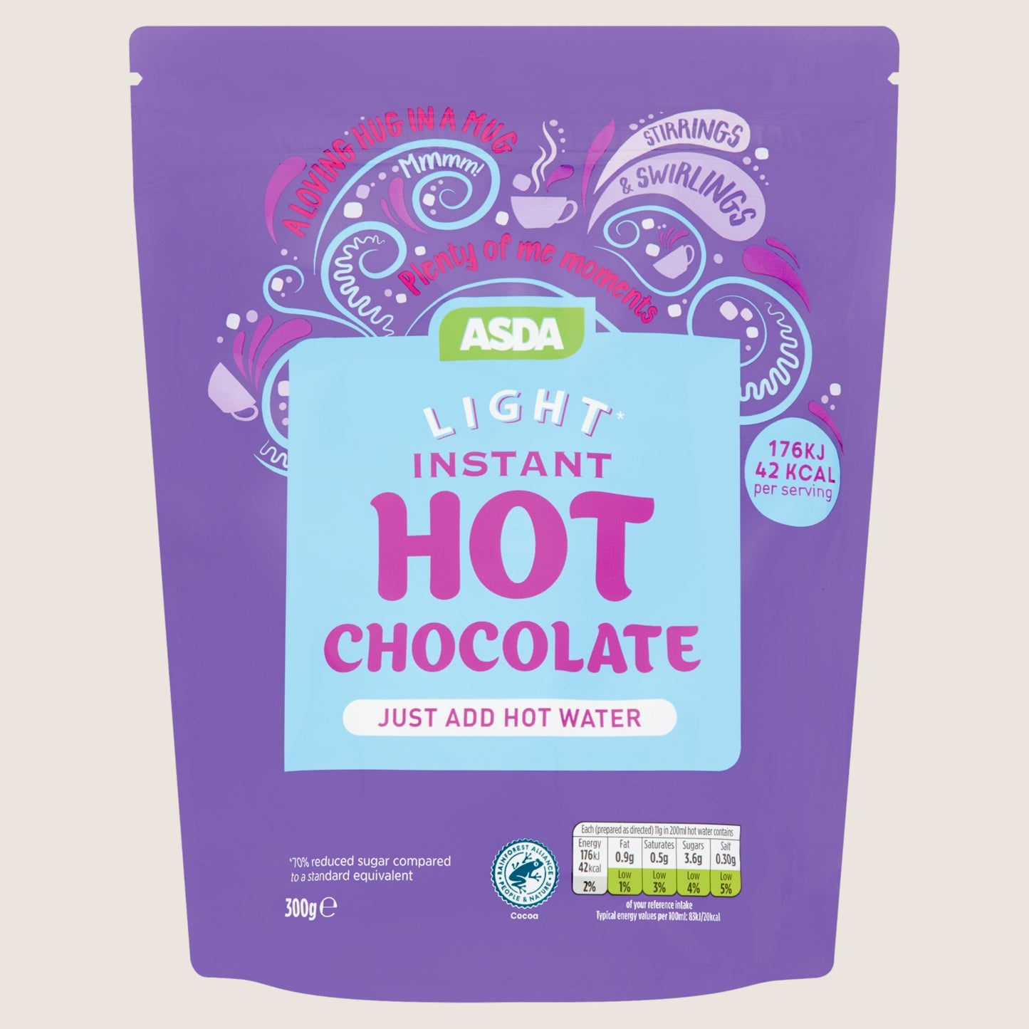ASDA Light Instant Hot Chocolate Rainforest Alliance Certified 300g