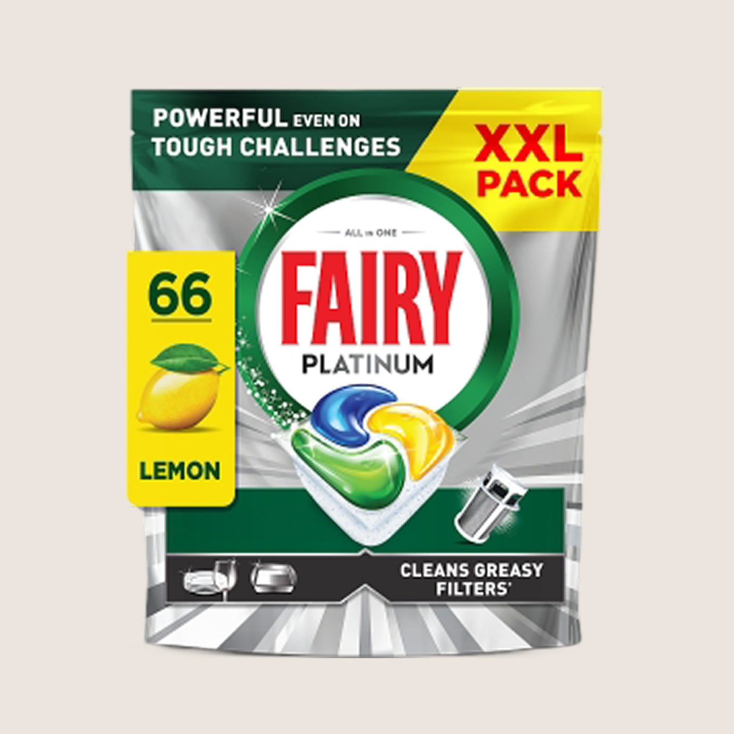 Fairy Platinum Dishwasher Tablets Lemon, 66 Capsules