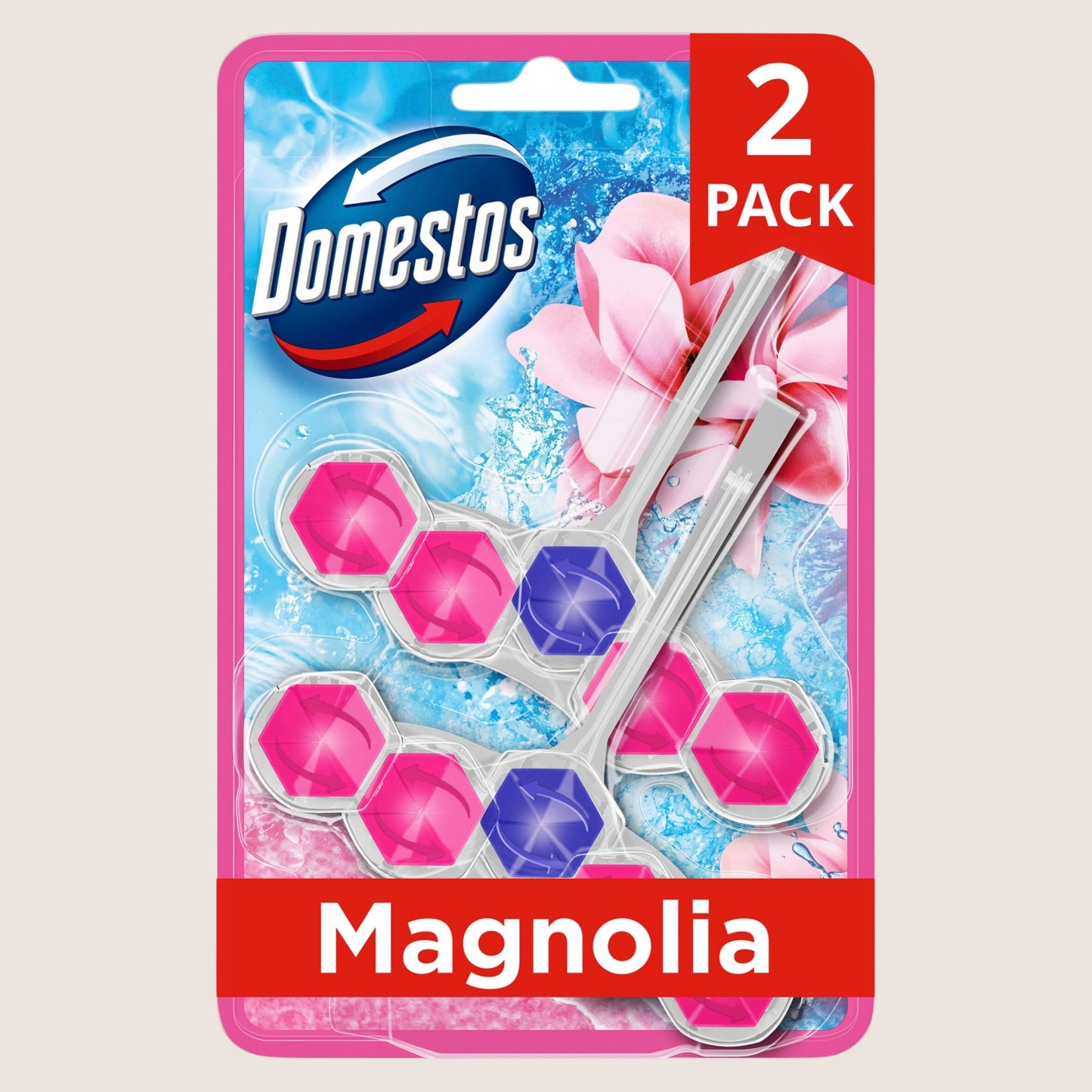 Domestos Power 5 Magnolia Toilet Rim Blocks 2x 50 g