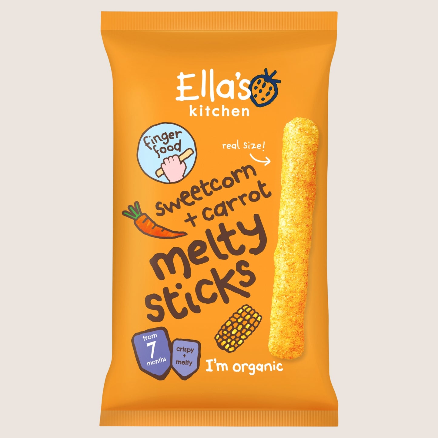 Ella's Kitchen Sweetcorn + Carrot Melty Sticks 7+ Months Gentle Formula 16g