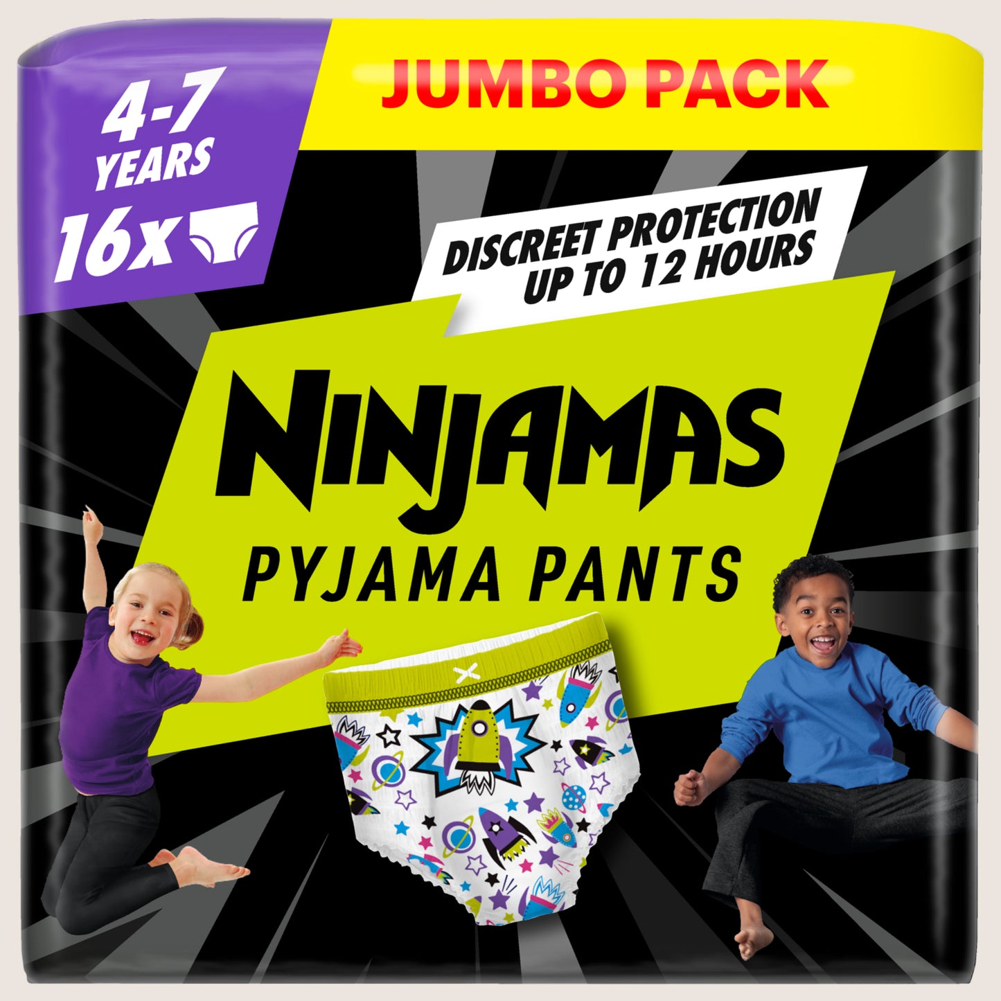 Pampers Ninjamas Pyjama Pants Unisex Spaceships, 4 - 7 Years, 16 Pyjama Pants Gentle Formula