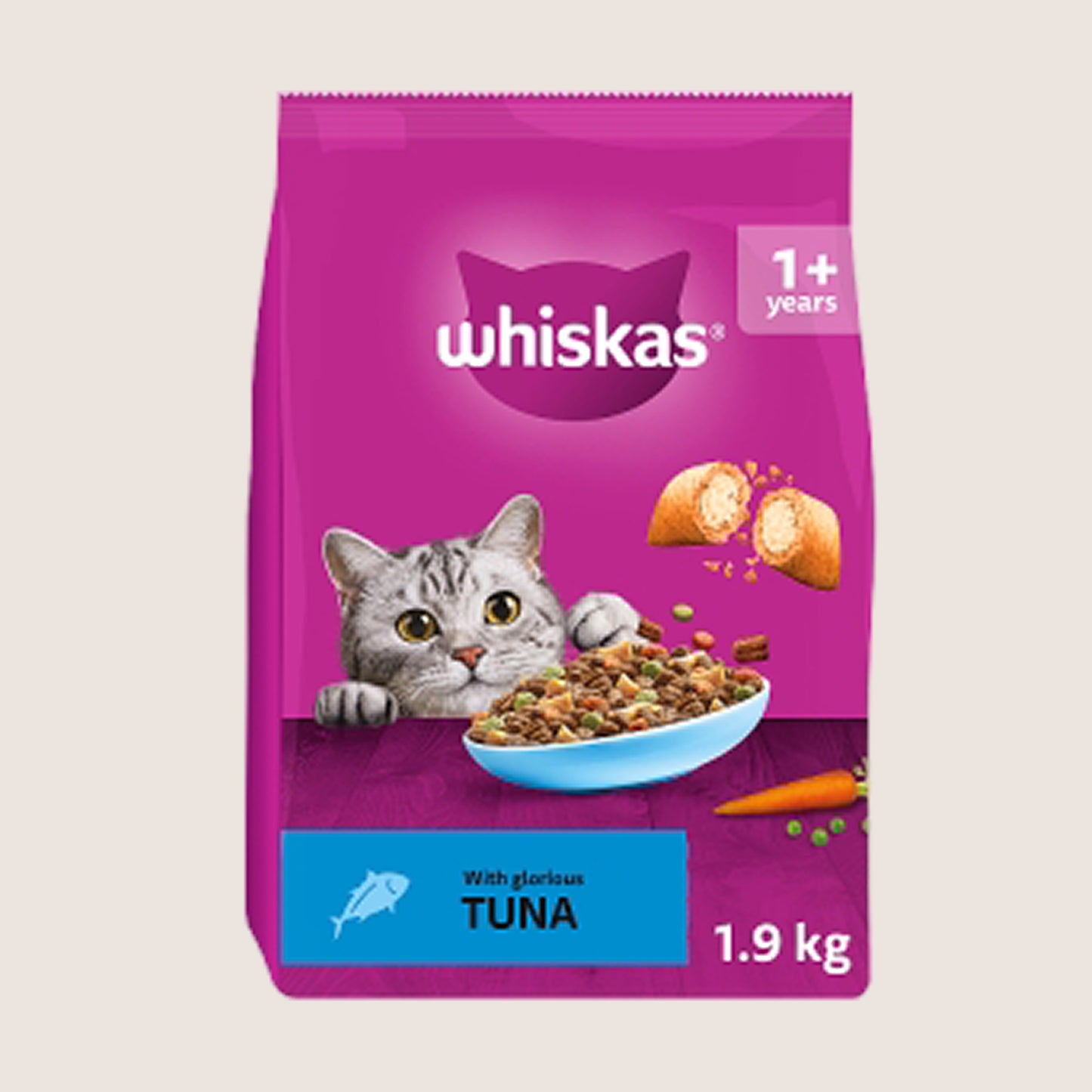 Whiskas 1+ Dry TUNA Cat Food With Taurine 1.9kg