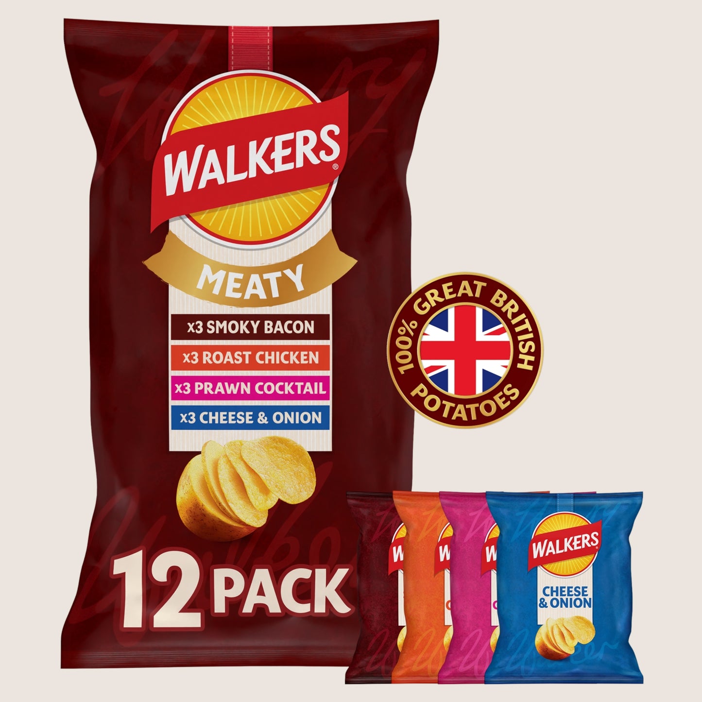 Walkers Meaty Variety Crisps No Artificial Additives 12x25g
