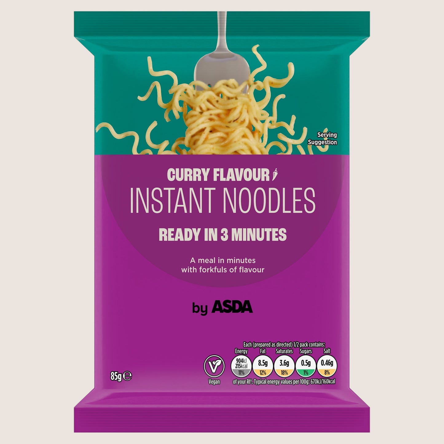 ASDA Curry Flavour Instant Noodles Vegan Friendly 85g