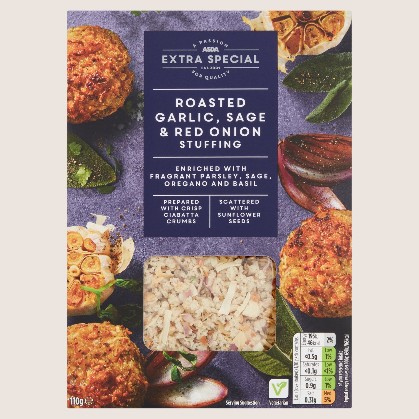 ASDA Extra Special Roasted Garlic, Sage & Red Onion Stuffing No Artificial Additives 110g
