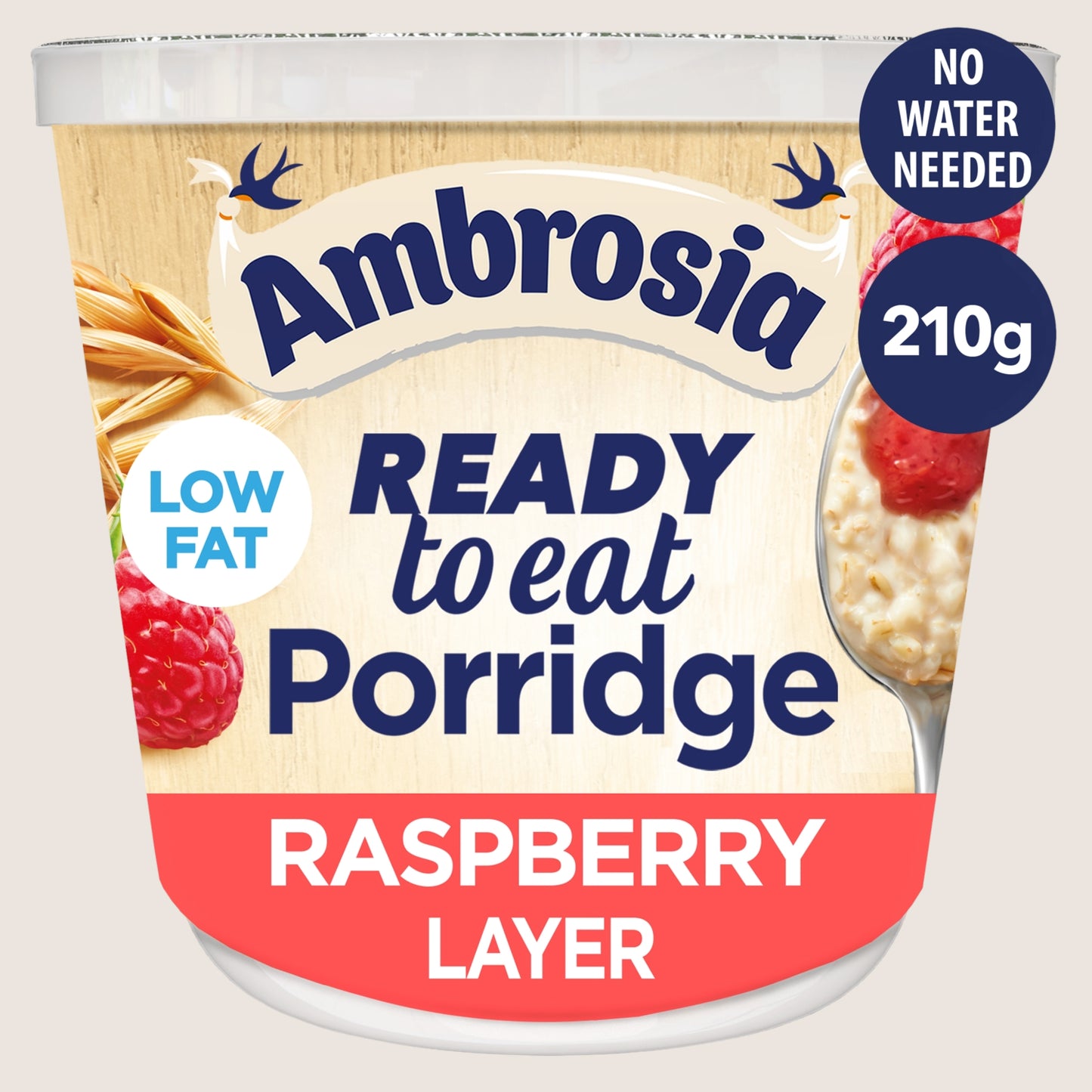 Ambrosia Ready to Eat Porridge Oat Cereal Pot Raspberry Layer Vitamin Fortified 210g