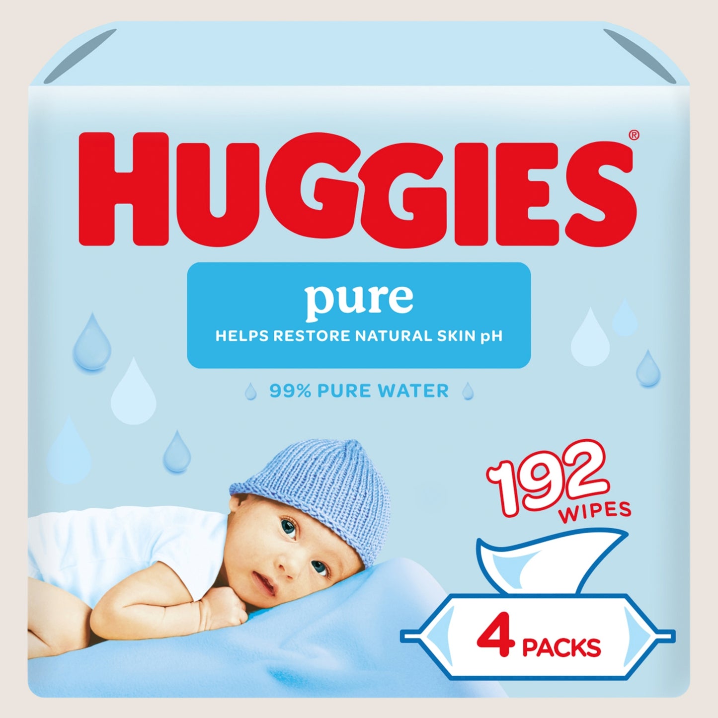 Huggies Pure Plastic Free Baby wipes - 4 packs of Hypoallergenic 48 Wipe
