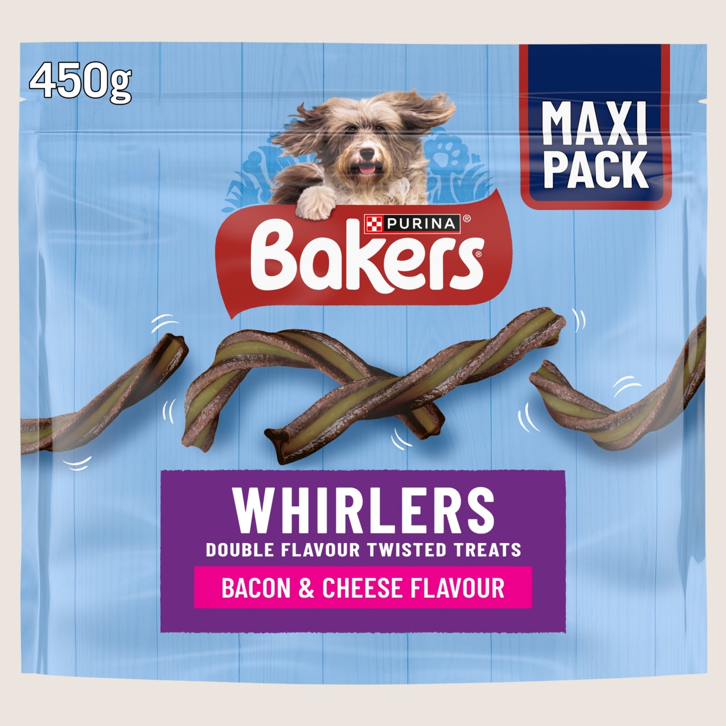 Bakers Whirlers Bacon and Cheese Dog Treats With Omega Oils 450g