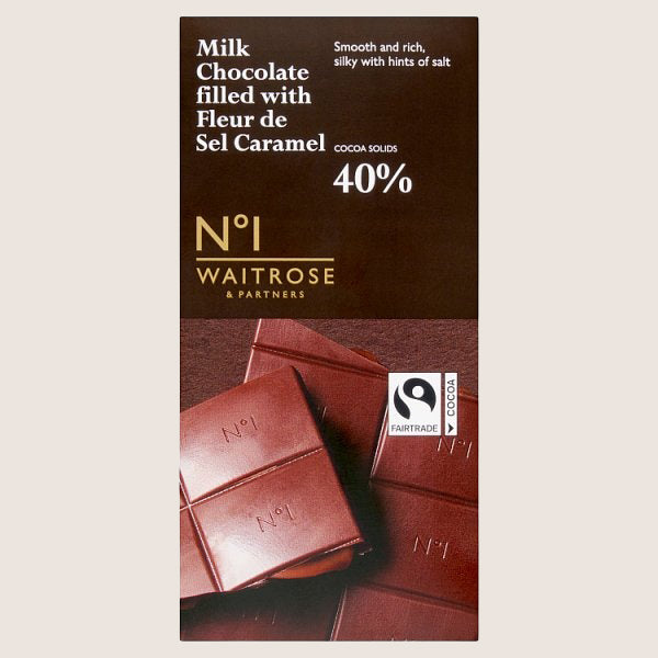 Waitrose No.1 Milk Chocolate filled with Fleur de Sel Caramel Pure Indulgence 90G