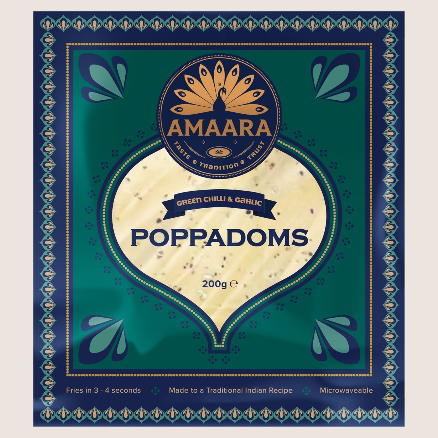 Amaara Green Chilli & Garlic Poppadoms No Artificial Additives 200g