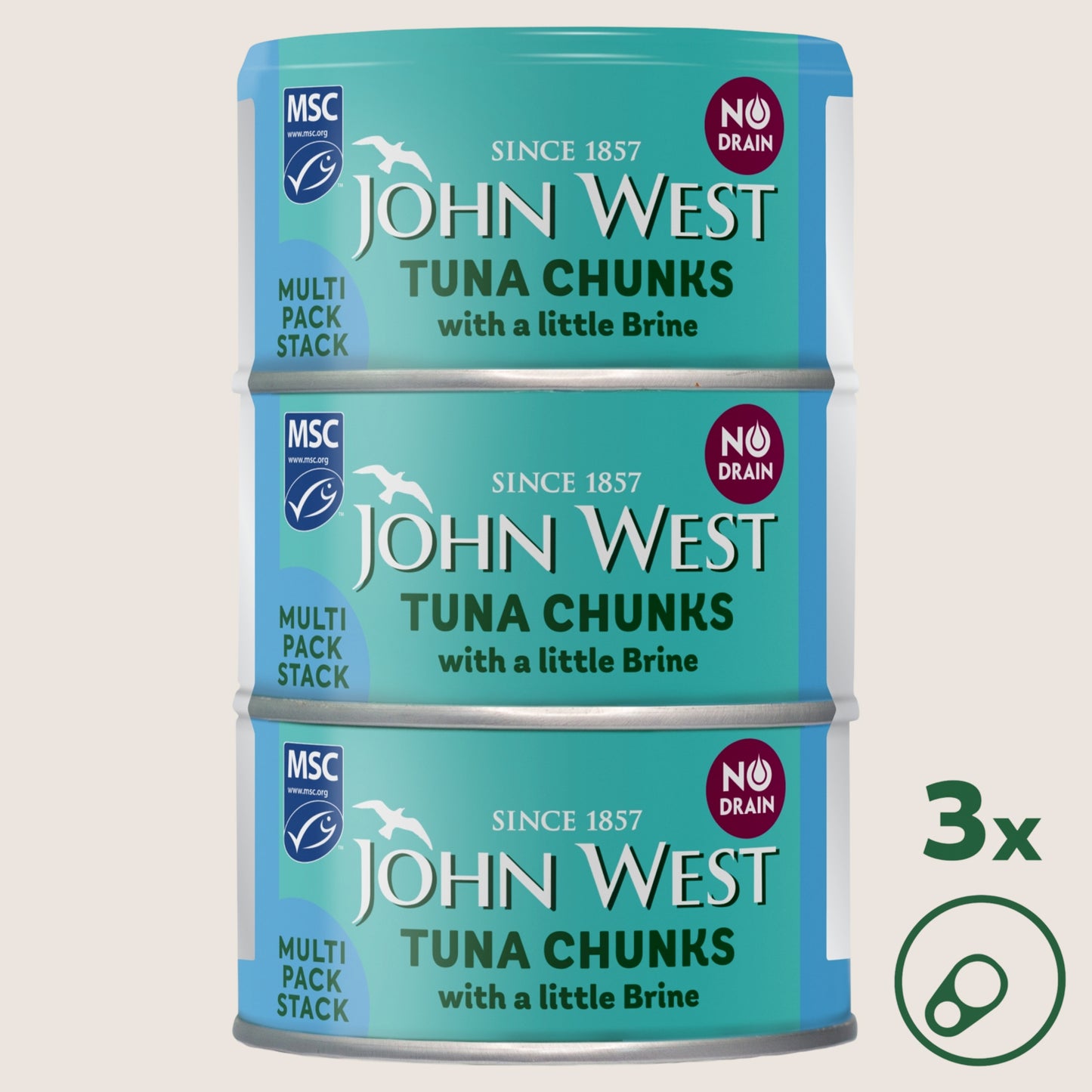 John West No Drain Tuna Chunks with a Little Brine MSC High in Protein 3x100g