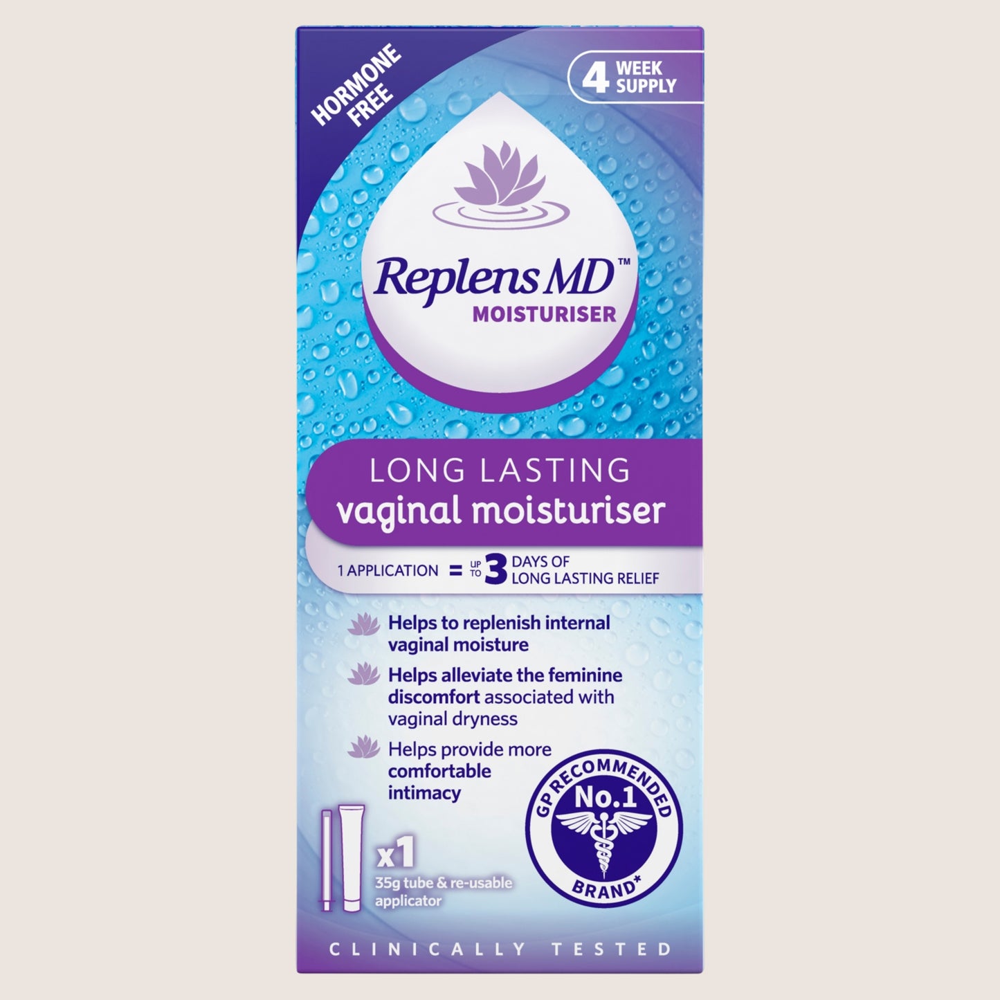 Replens ™ Long Lasting Vaginal Moisturiser - Tube and Re-usable Applicator
