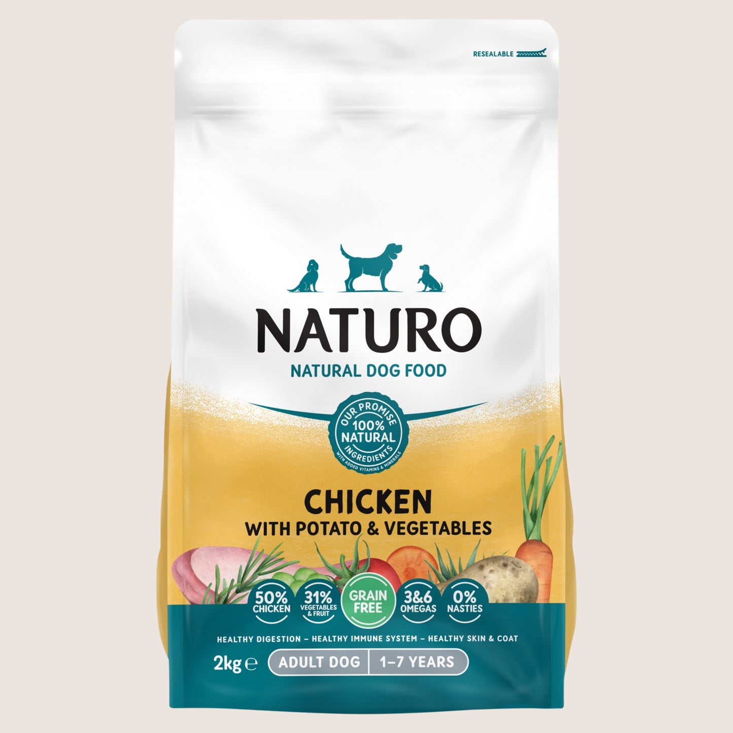 Naturo Natural Dog Food Chicken with Potato & Vegetables Adult Dog 1-7 Years Grain Free 2kg