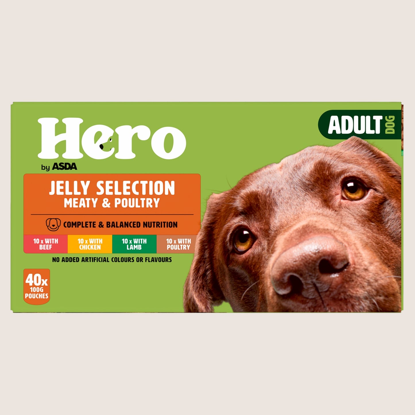 Hero by ASDA Hero Adult Dog Jelly Selection Meaty & Poultry Complete Nutrition 40 x 100g