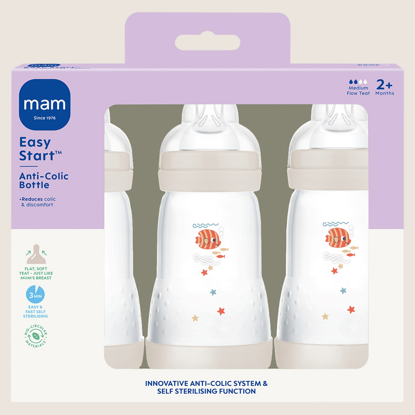 MAM Easy Start Anti-Colic Bottle 2+ Months Suitable from Birth 3 x 260ml
