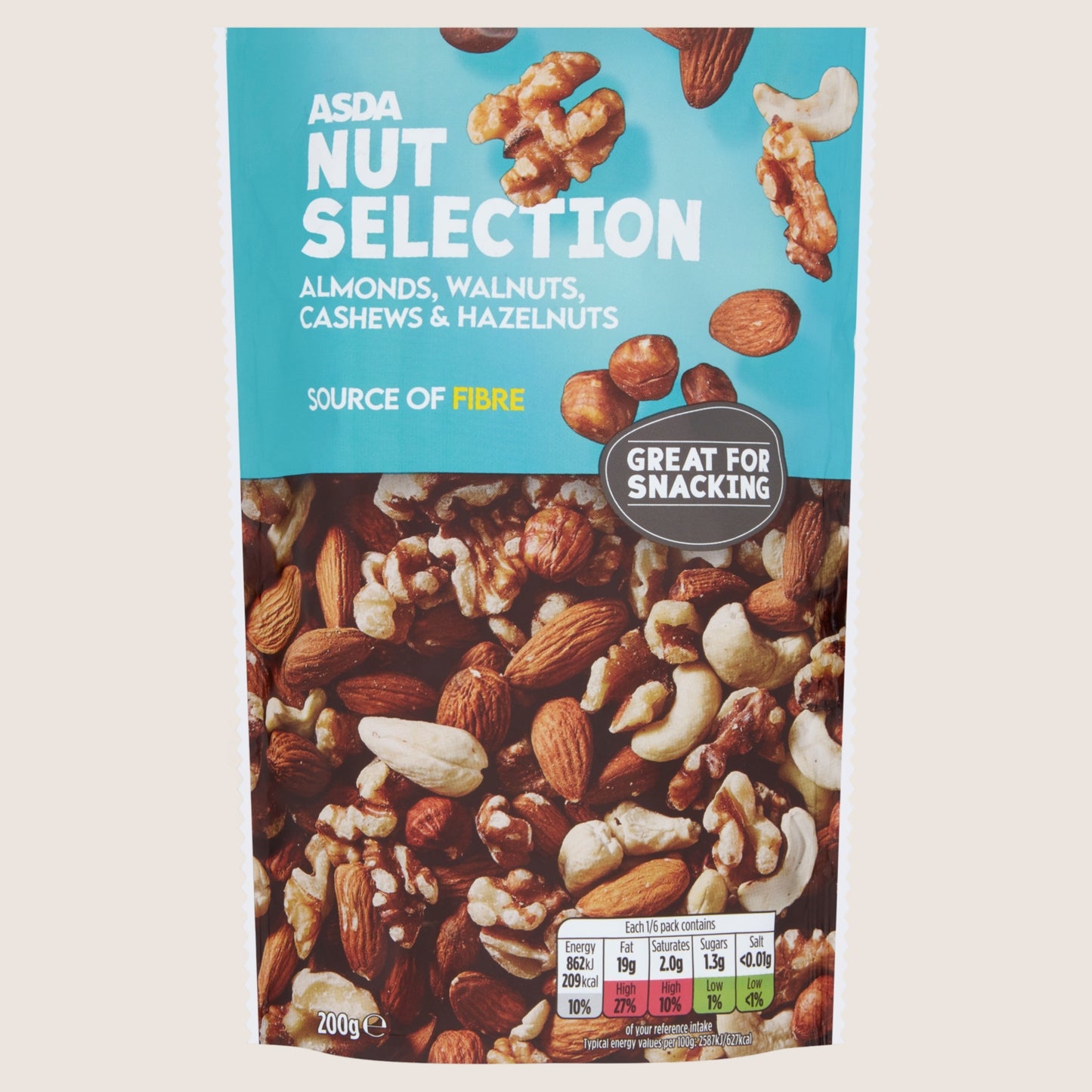 ASDA Almonds, Walnuts, Cashews & Hazelnuts Nut Selection Multipack 200g