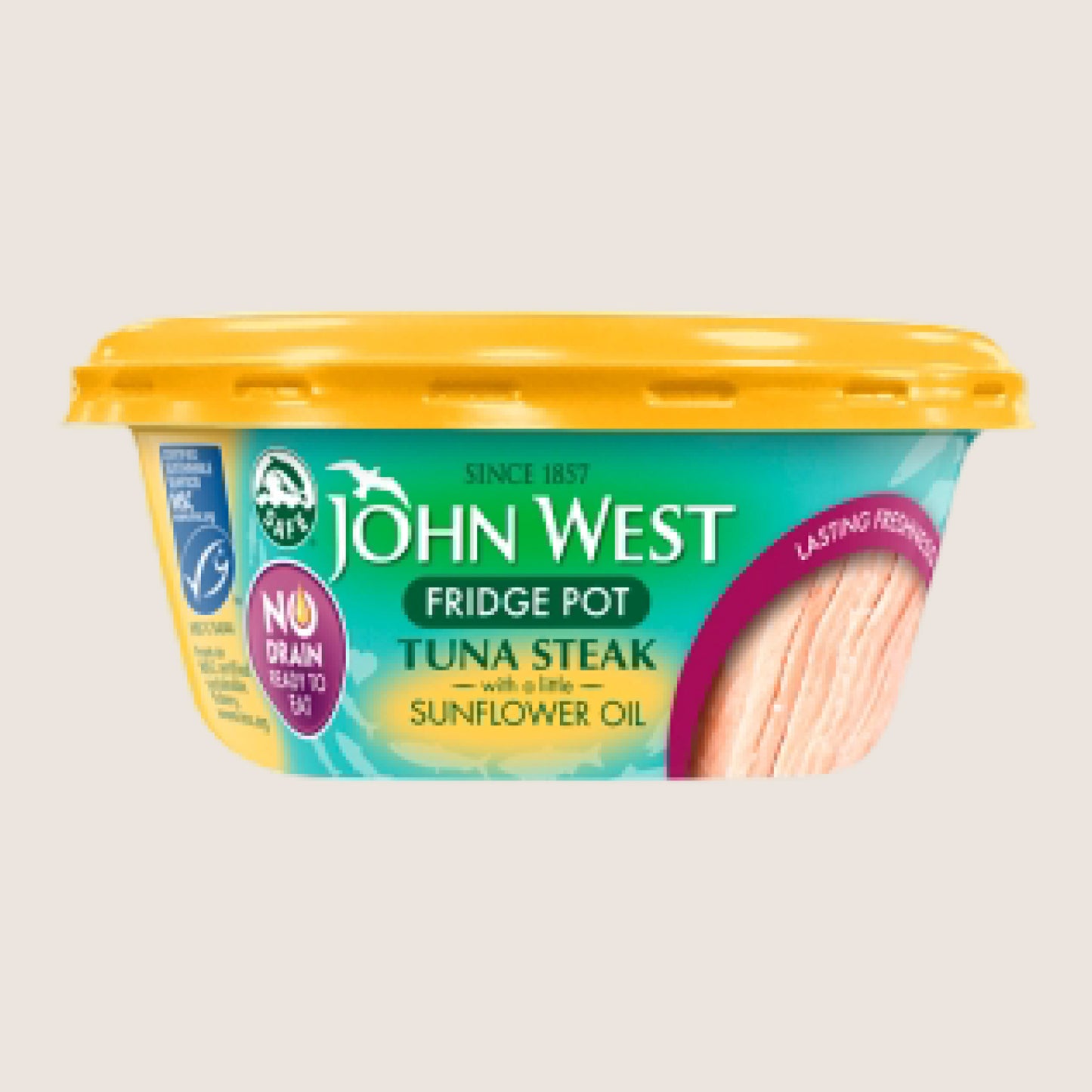 John West No Drain Fridge Pot Tuna Steak with a Little Sunflower Oil MSC High in Protein 110g