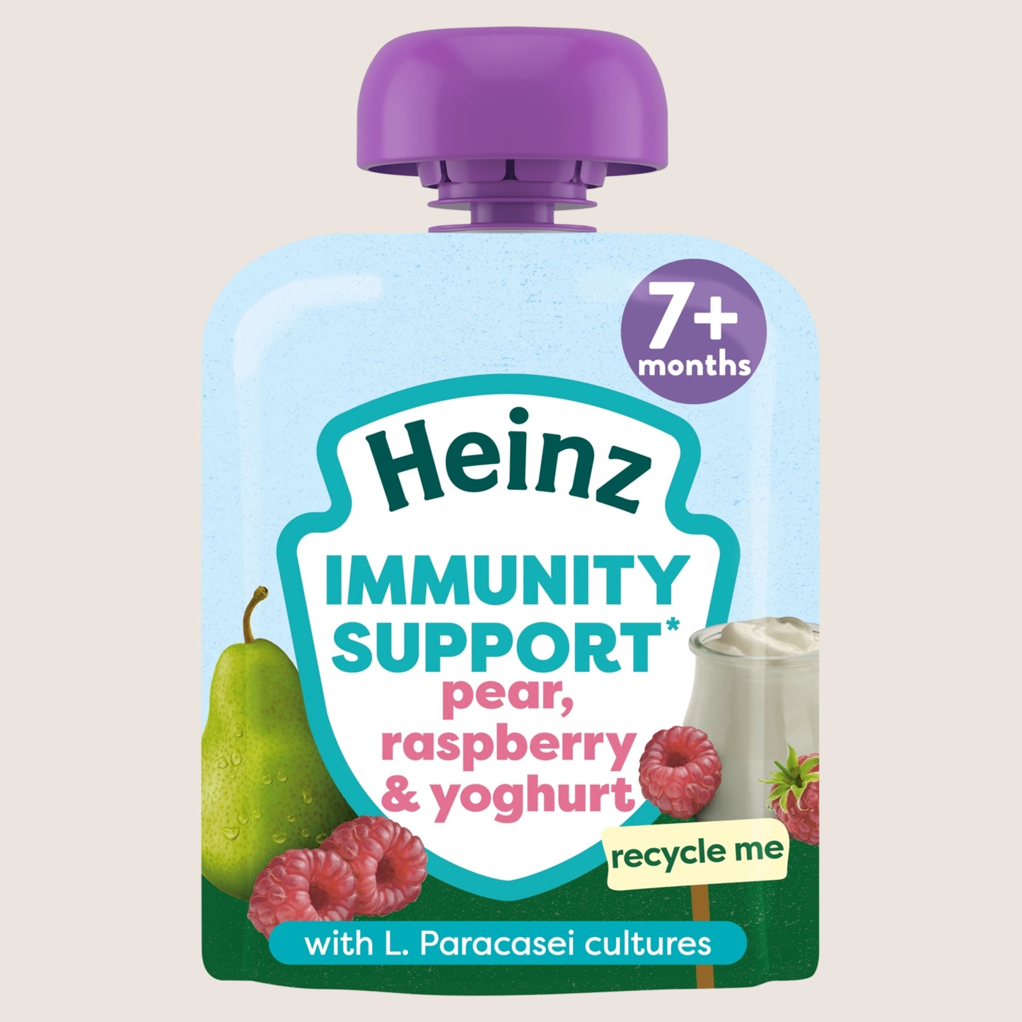 Heinz Baby Food Pear Raspberry & Yoghurt Immunity Support Fruit Pouch 7+ Months No Artificial Additives 85g