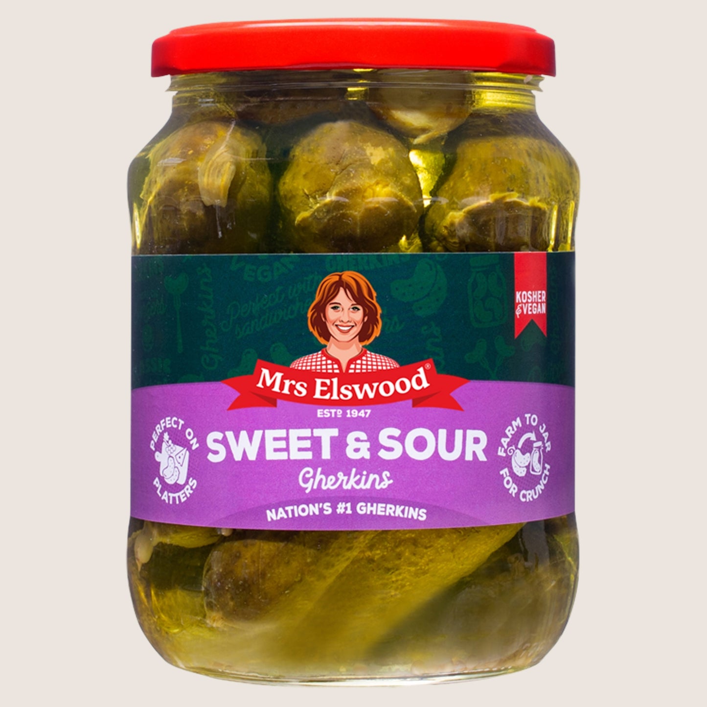 Mrs Elswood Sweet & Sour Gherkins Kosher Certified 670g
