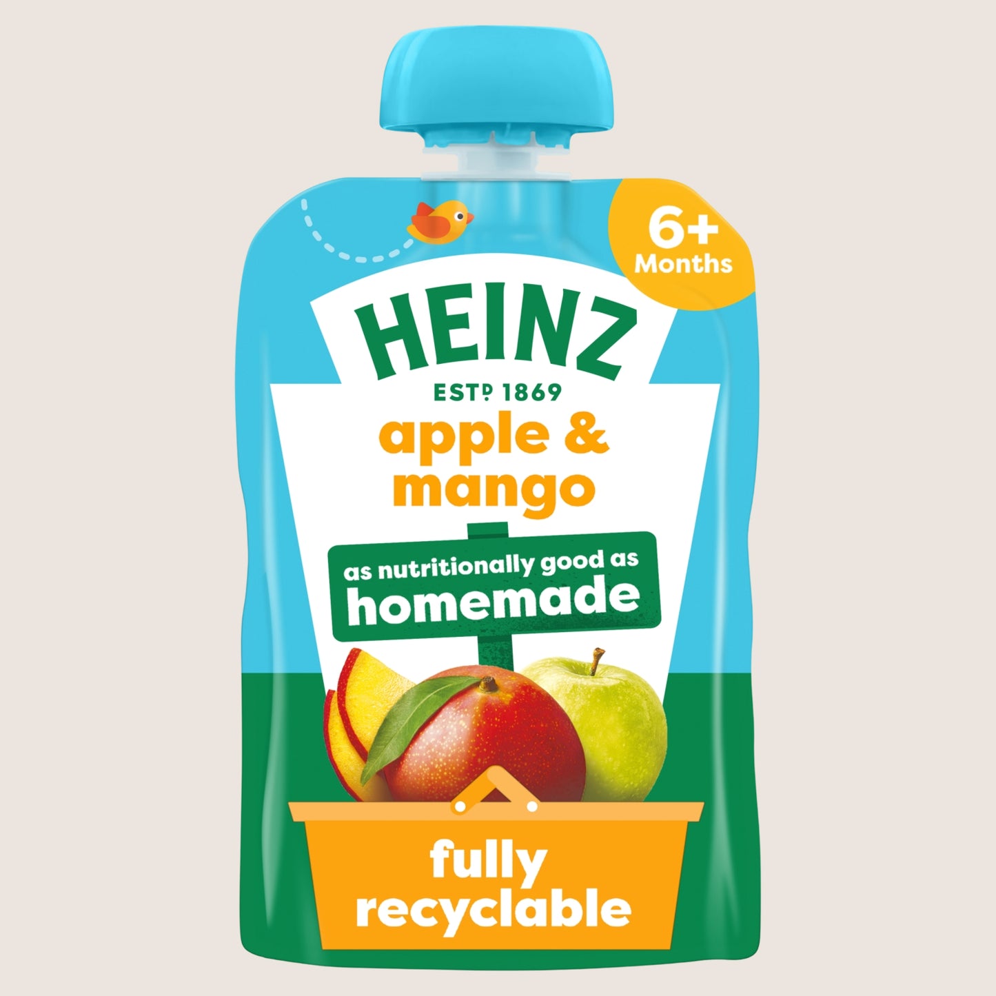 Heinz Apple & Mango Baby Food Fruit Puree Pouch 6+ Months No Artificial Additives 100g