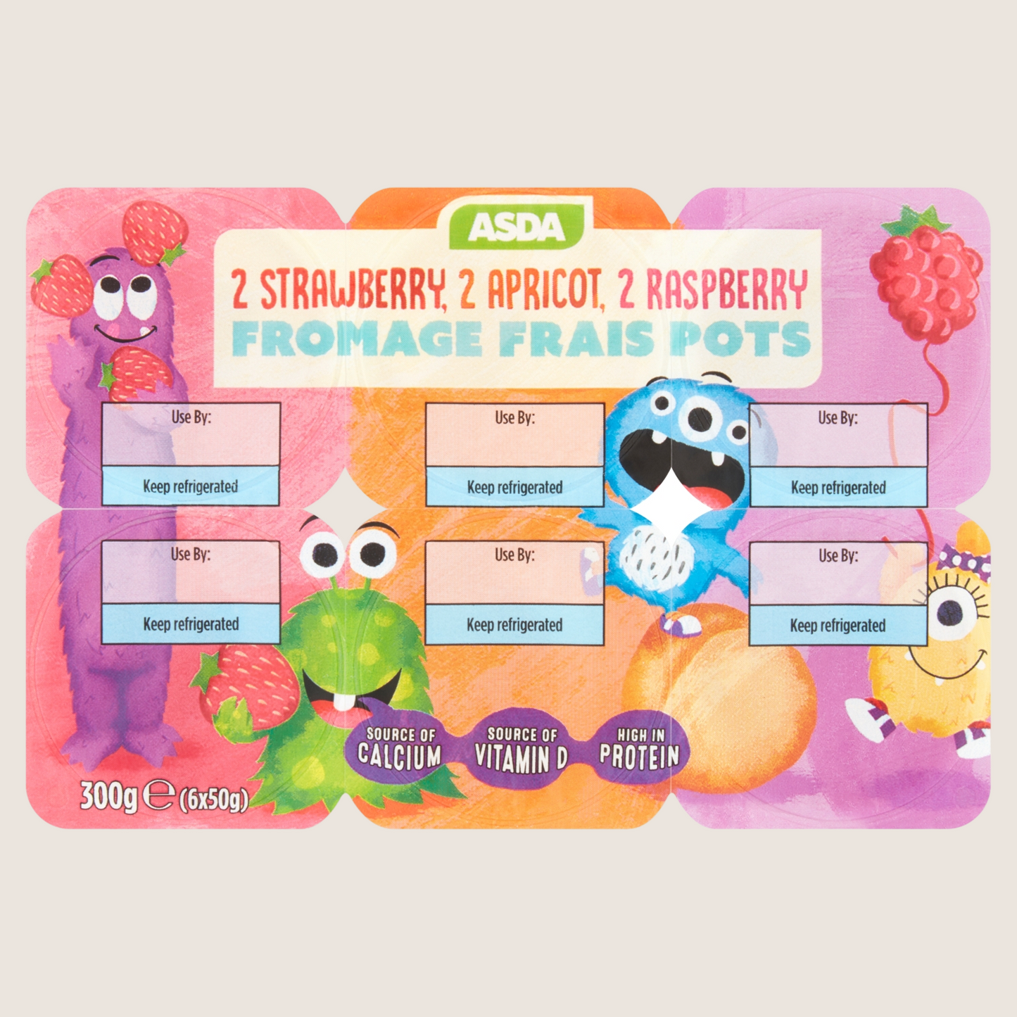 ASDA Kids Mix Flavours Fromage Frais Pots No Artificial Additives 6 x 50g