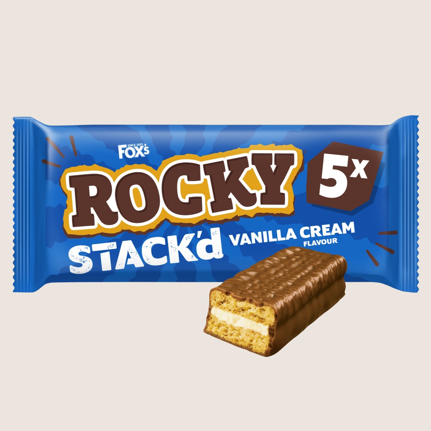 Fox's Biscuits Rocky STACK'd Vanilla Cream Flavour Biscuit Bars 5 Bars Free From Artificial Additives 125g