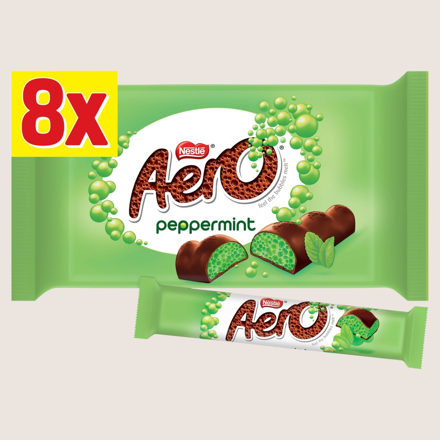 Nestlé Aero Bubbly Peppermint Chocolate Bar 8 Pack 216g