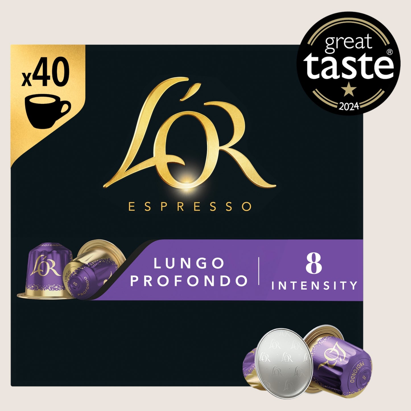 L'OR Espresso Lungo Profondo Coffee Pods x40 Intensity 8 No Artificial Additives