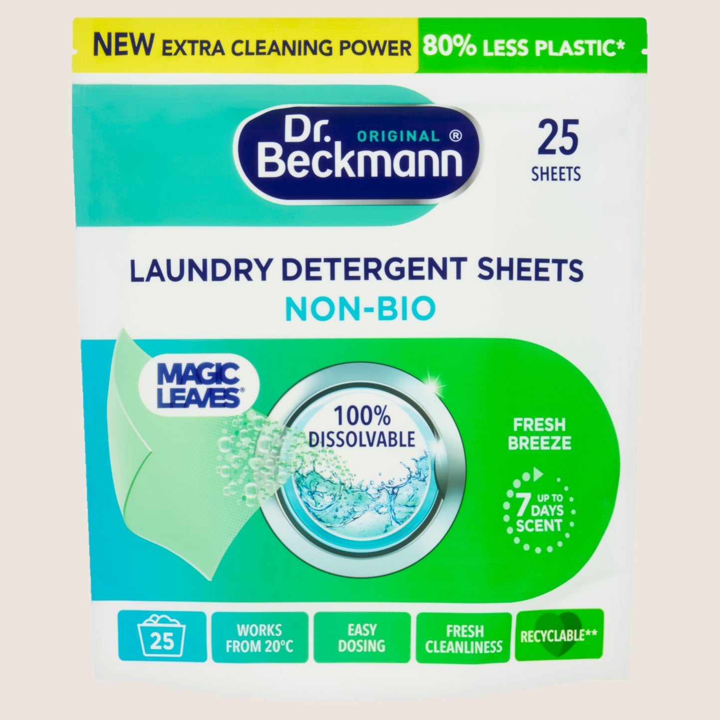Dr. Beckmann Magic Leaves Laundry Detergent Sheets NON-BIO 25 Sheets Spring Fresh