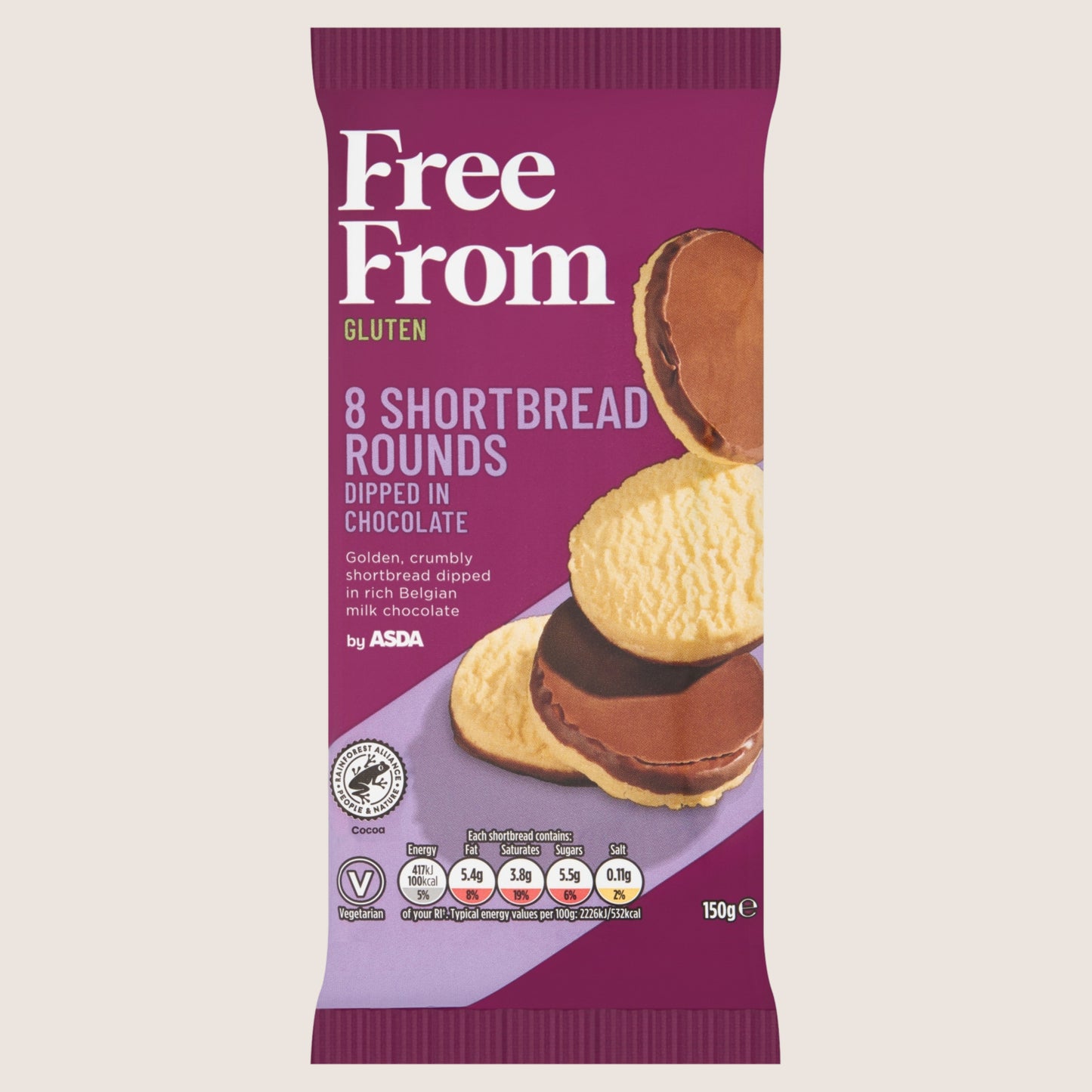 Free From by Asda 8 Shortbread Rounds Dipped in Chocolate Gluten Free 150g