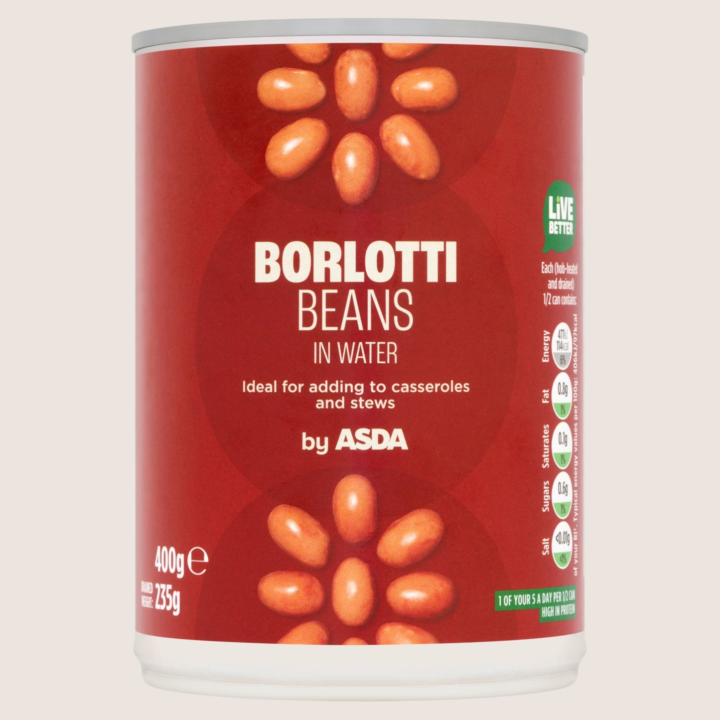 ASDA Borlotti Beans in Water In Spring Water 400g