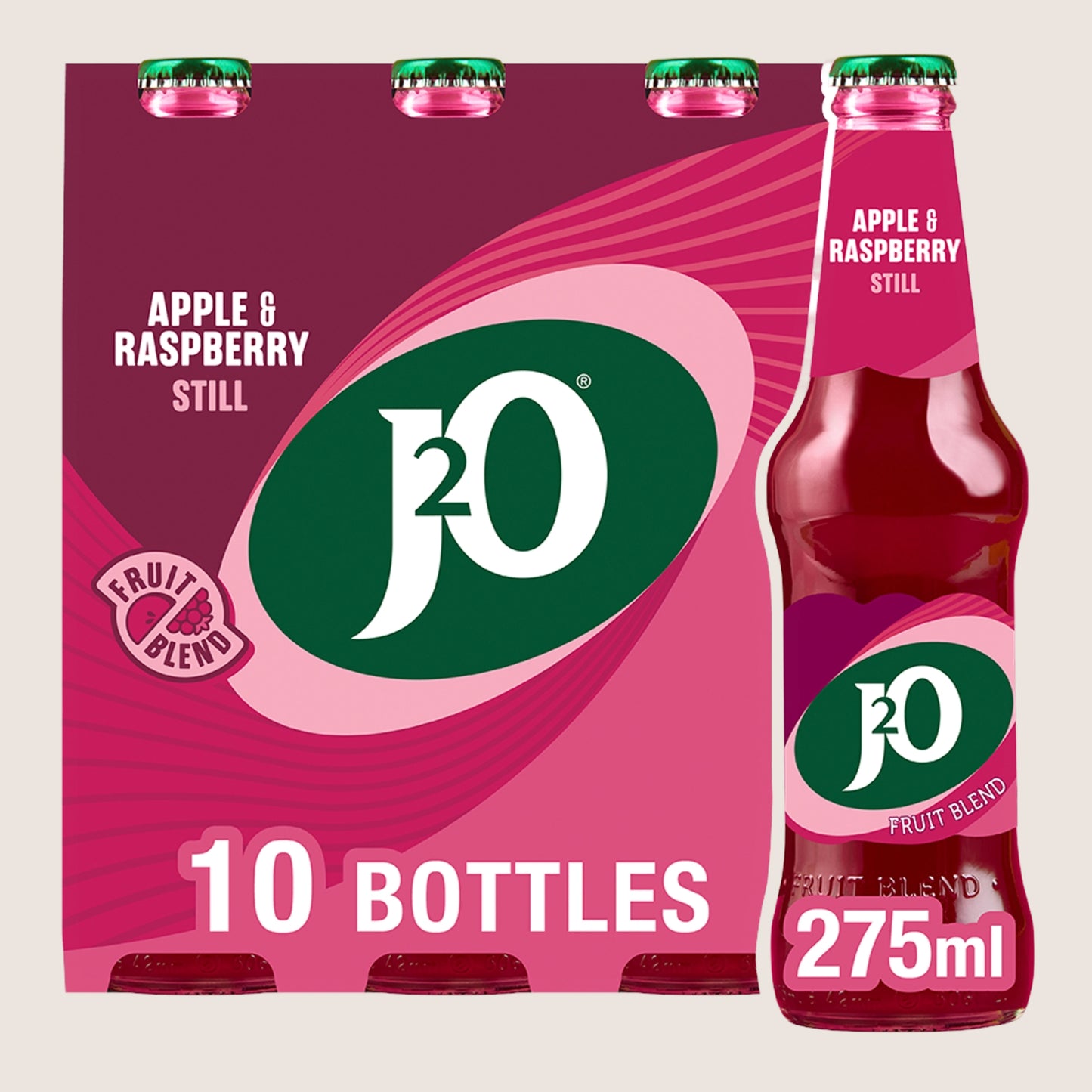 J2O Apple & Raspberry Bottles Refreshing 10 x 275ml