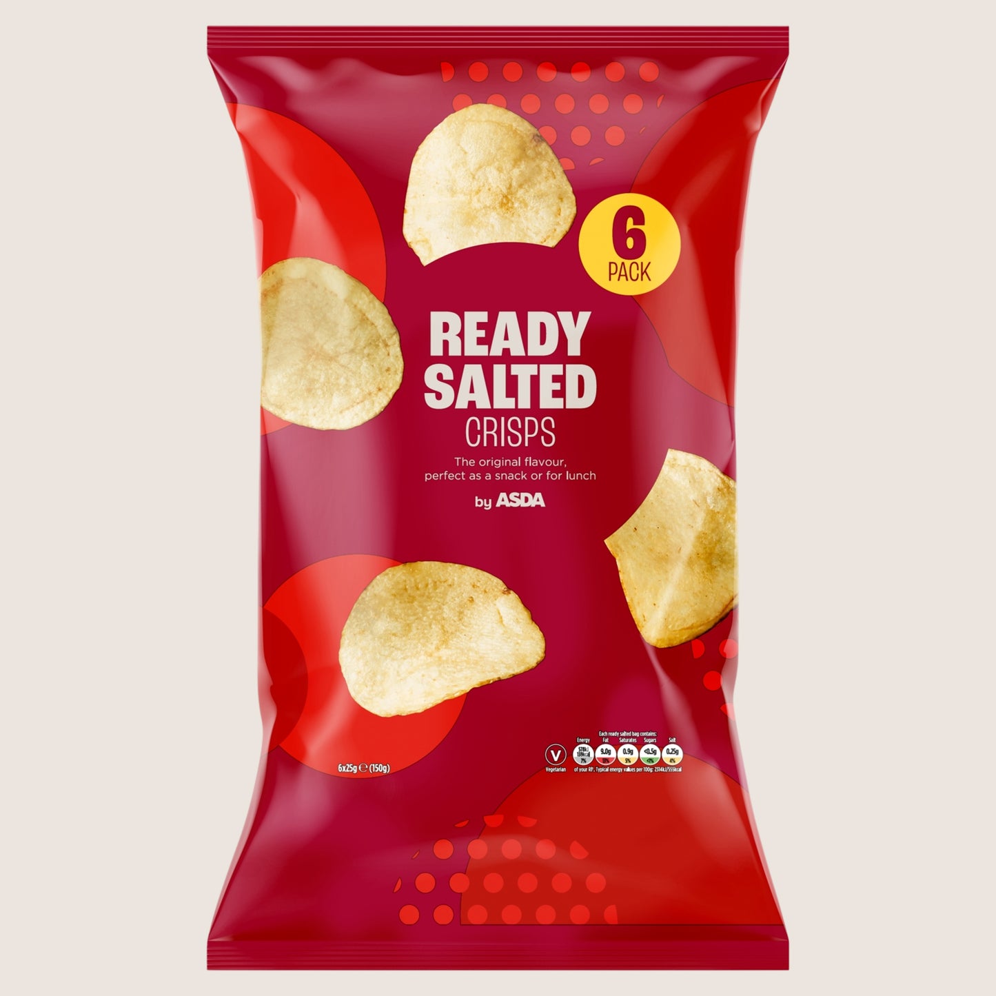 ASDA Ready Salted Crisps No Artificial Additives 6 x 25g