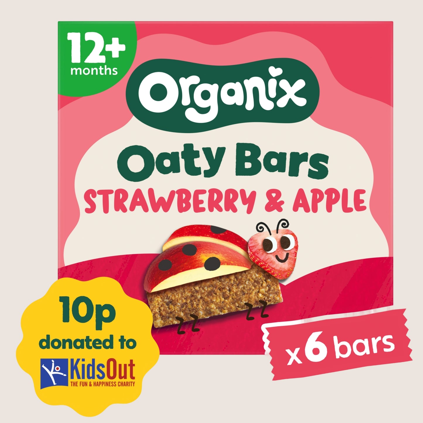 Organix Strawberry & Apple Soft Oaty Bars Toddler Snacks Multipack 12 months+ Gentle Formula 6x23g
