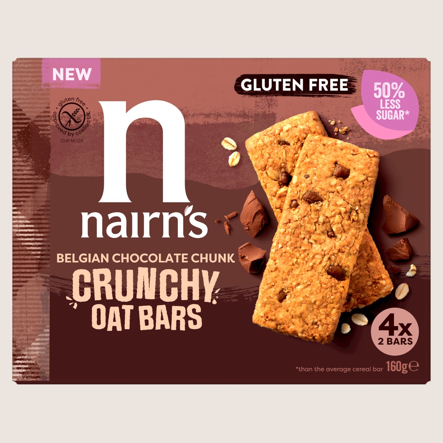 Nairn's 8 Belgian Chocolate Chunk Crunchy Oat Bars Gluten Free 160g