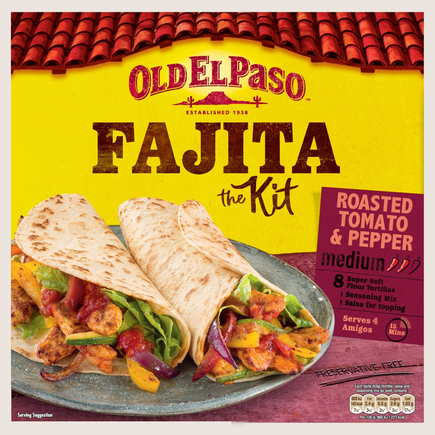 Old El Paso Roasted Tomato & Pepper Fajita Kit Free From Preservatives 500g