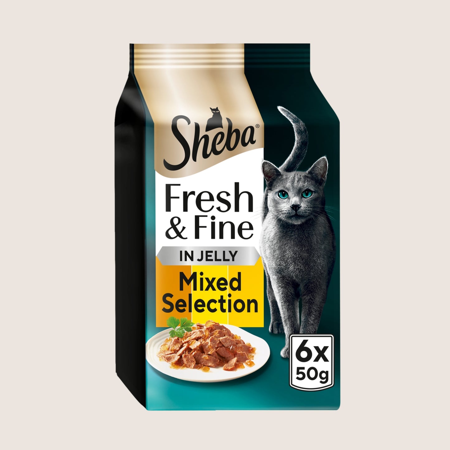 Sheba Fresh & Fine Adult Wet Cat Food Chicken & Turkey Jelly Pouches No Artificial Additives 6x50g