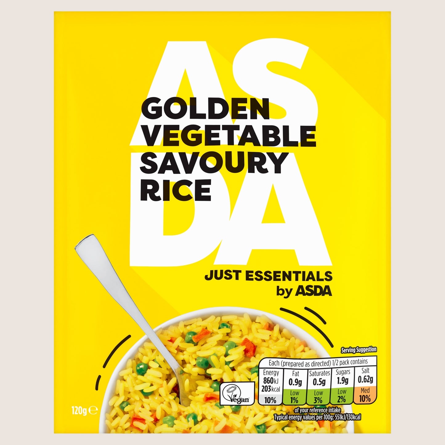 JUST ESSENTIALS by ASDA Just Essentials by Golden Vegetable Savoury Rice Vegan Friendly 120g