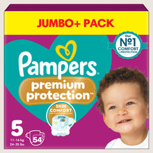 Pampers Premium Protection Size 5, 54 Baby Nappies, - Jumbo+ Pack Dermatologist Tested 11kg