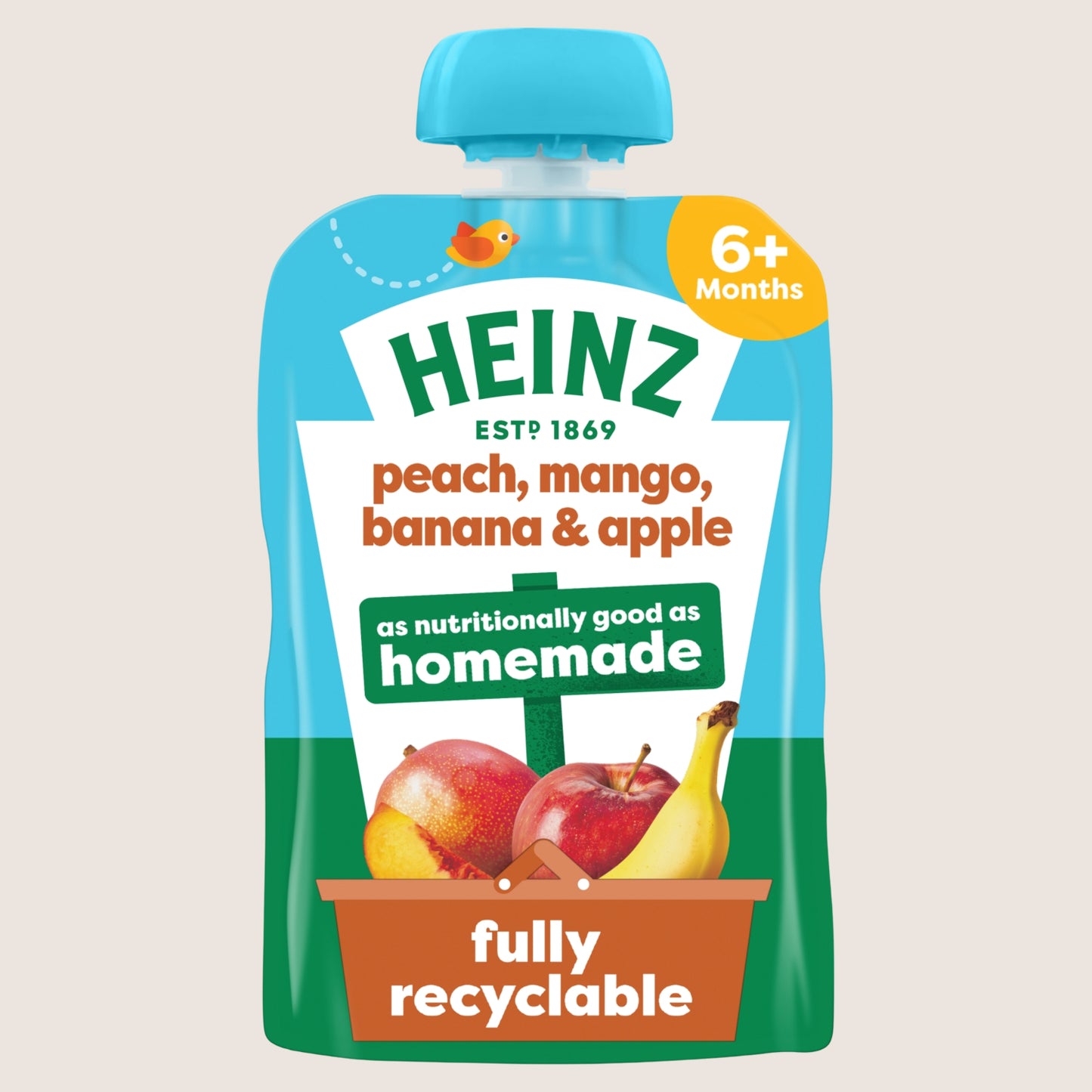 Heinz Peach Mango Banana & Apple Baby Food Fruit Puree Pouch 6+ Months No Artificial Additives 100g