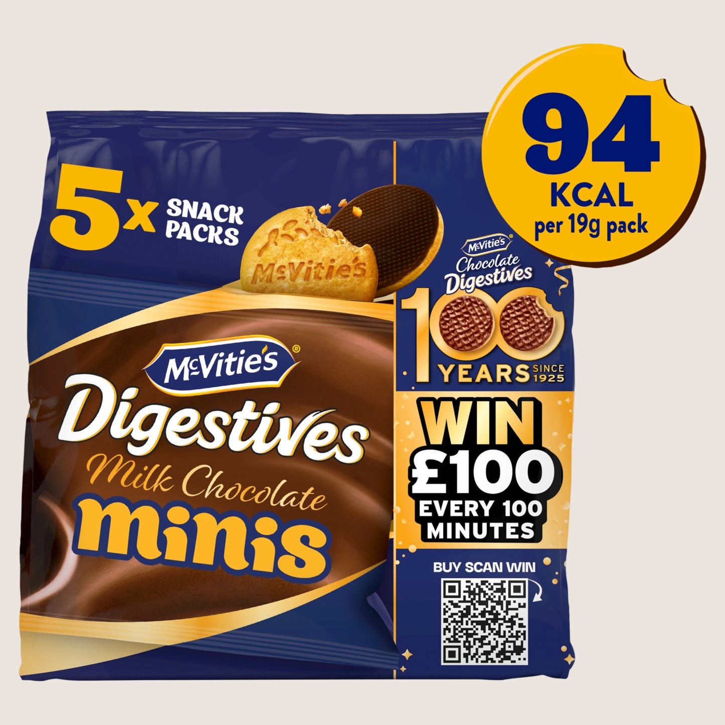 McVitie's Chocolate Digestive Mini Biscuits , Snack Packs Chocolate 5 x 19g
