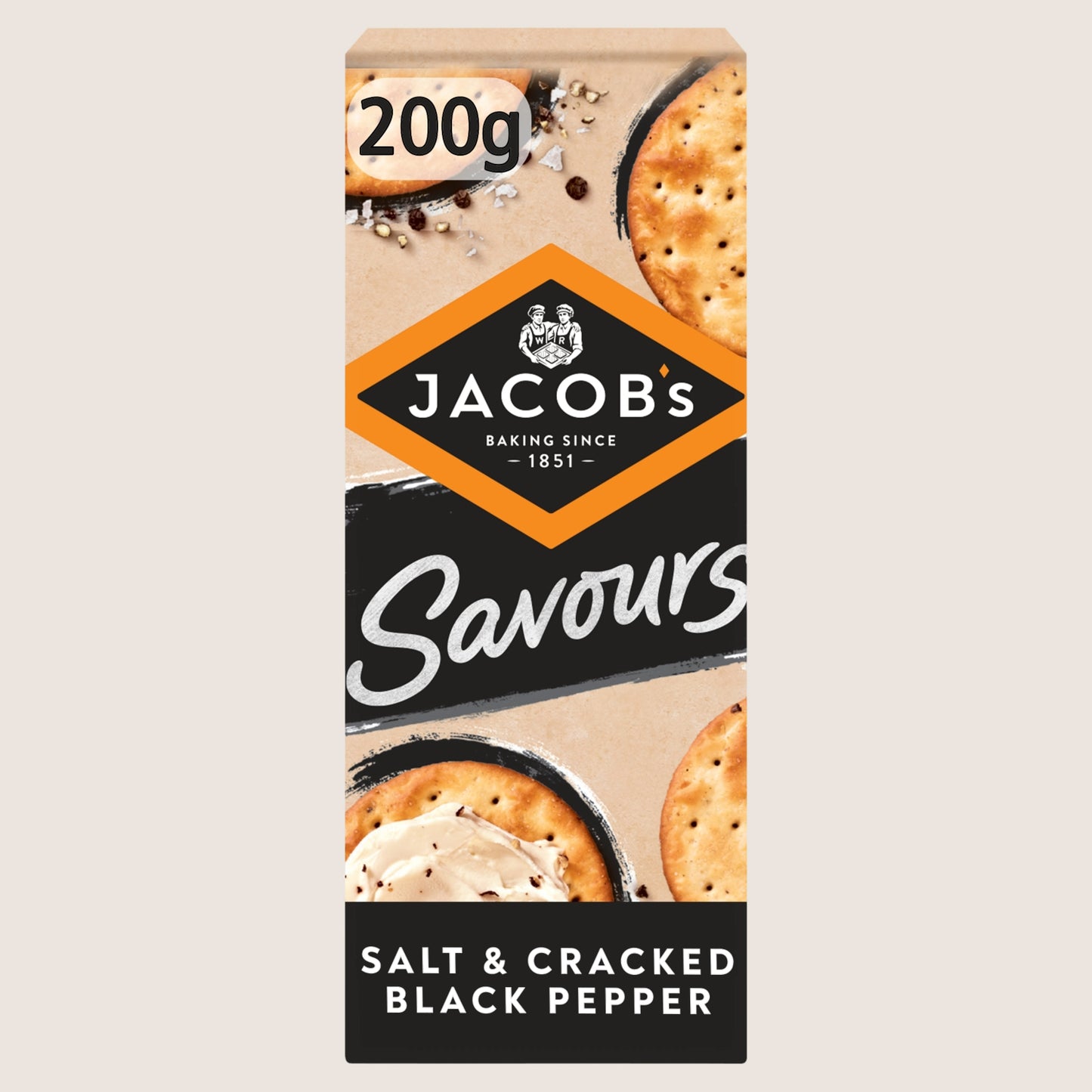 Jacob's Savours Bakes Salt & Cracked Black Pepper Crackers Free From Artificial Additives 200g